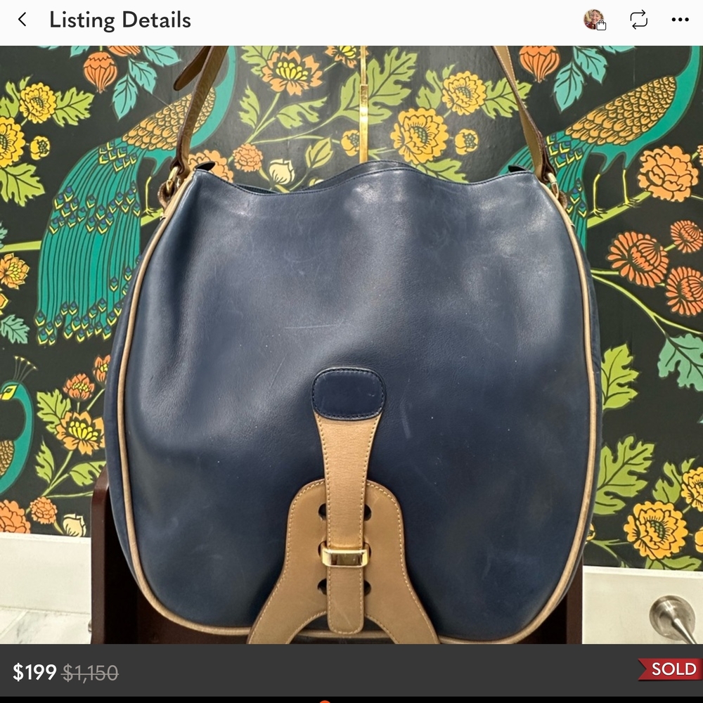 Chic Blue and Tan Leather Shoulder Bag
